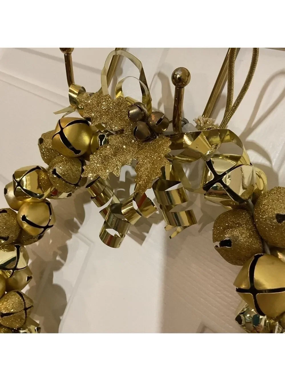 Gold Jingle Bell Christmas Wreath Holiday Door Wall Decor Rustic Farmhouse